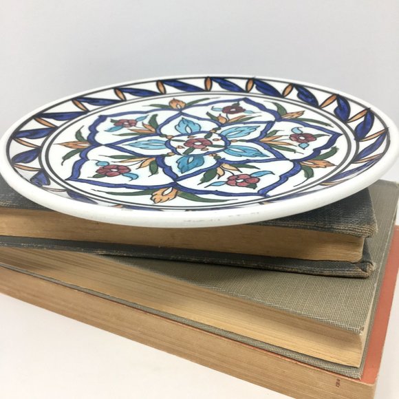 1980s Hand Painted Made in Greece Floral Round Ceramic Plate Wall Decor - Picture 10 of 16